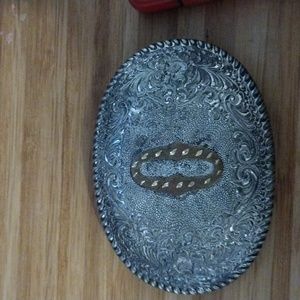 Belt buckle Intial O silver and gold plated ingraved vintage 70's
